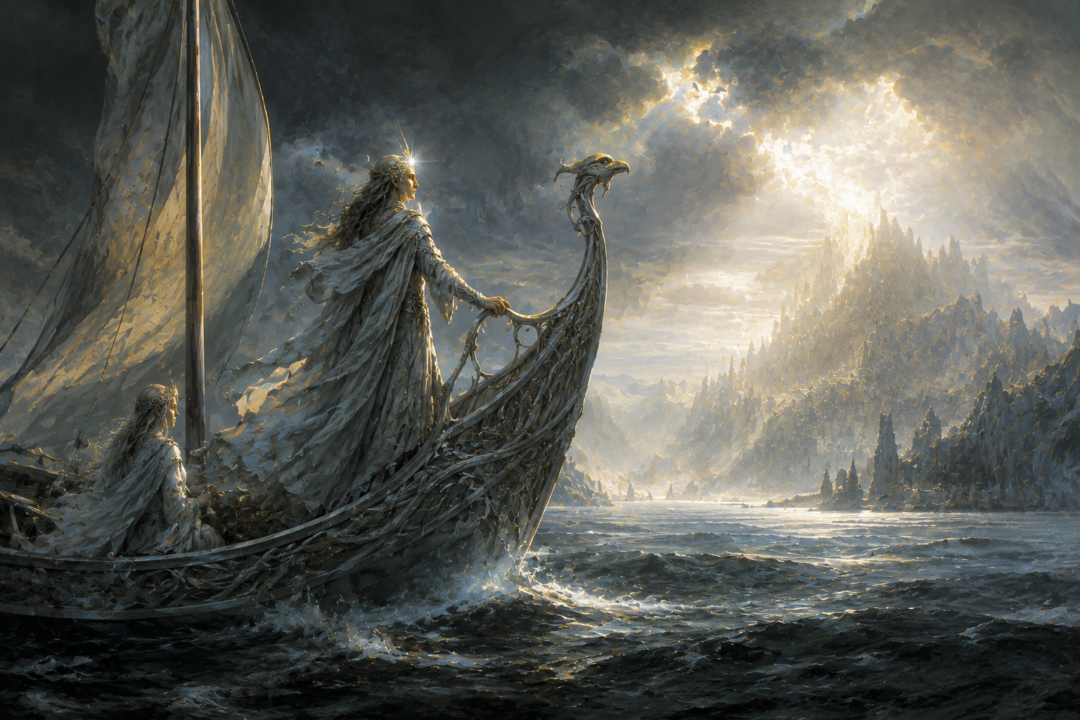 Eärendil sailing Vingilot toward Aman with the Silmaril shining upon his brow