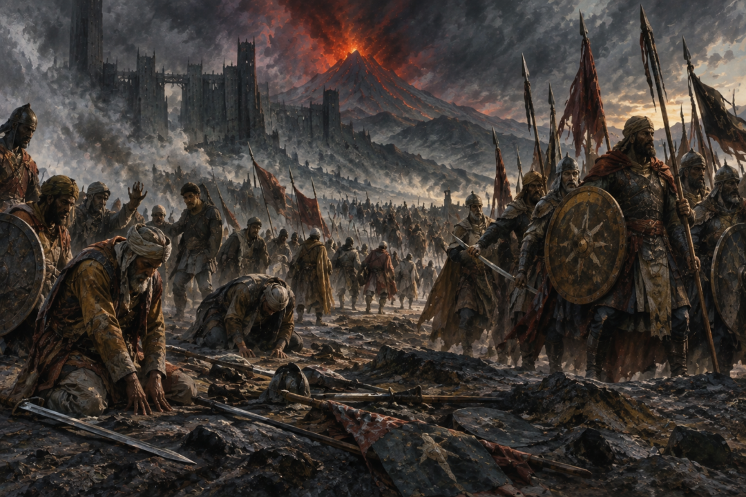 Easterlings and Southrons fleeing, surrendering, and making a final stand after Sauron’s fall