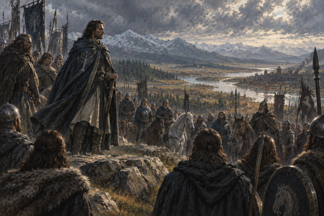 Eldacar gathering Northmen and Dúnedain supporters during his exile in Rhovanion before returning to Gondor.