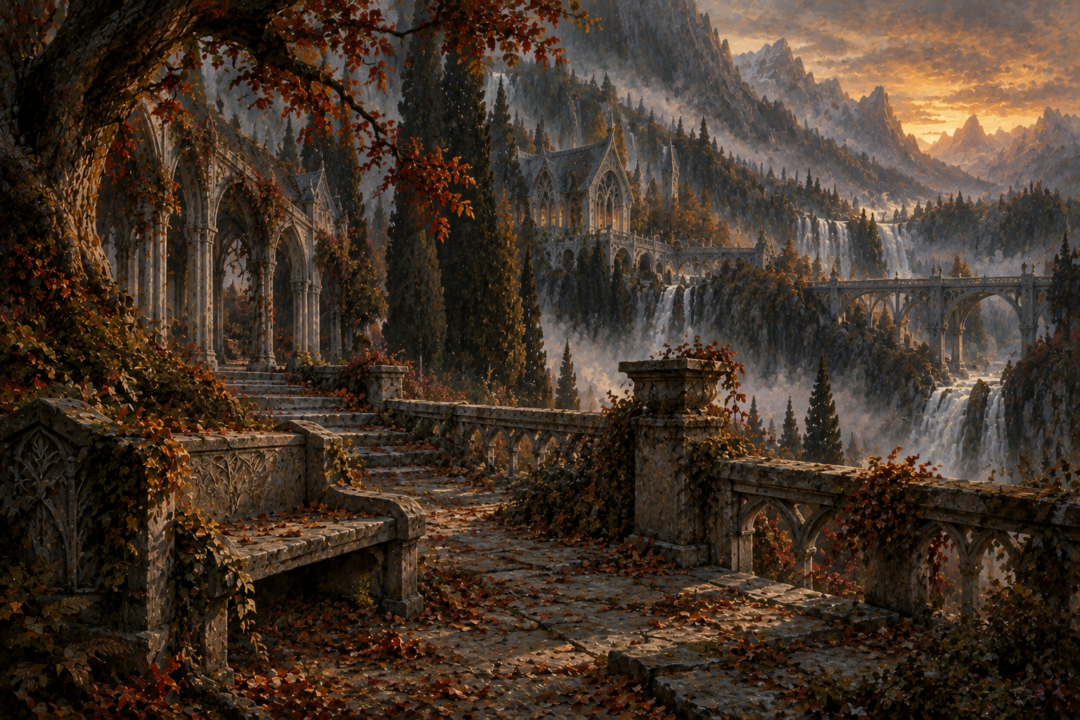 The empty garden of Elrond in the Fourth Age, symbolizing Rivendell's gradual and undated fading.