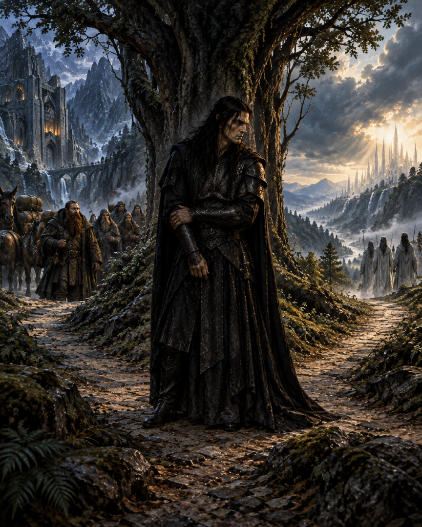 Eöl at a symbolic crossroads between his Dwarven friendships and his hostility toward the Noldor
