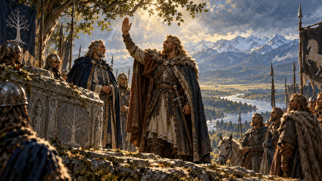 Eorl the Young making his solemn oath of enduring friendship and mutual aid with Gondor.