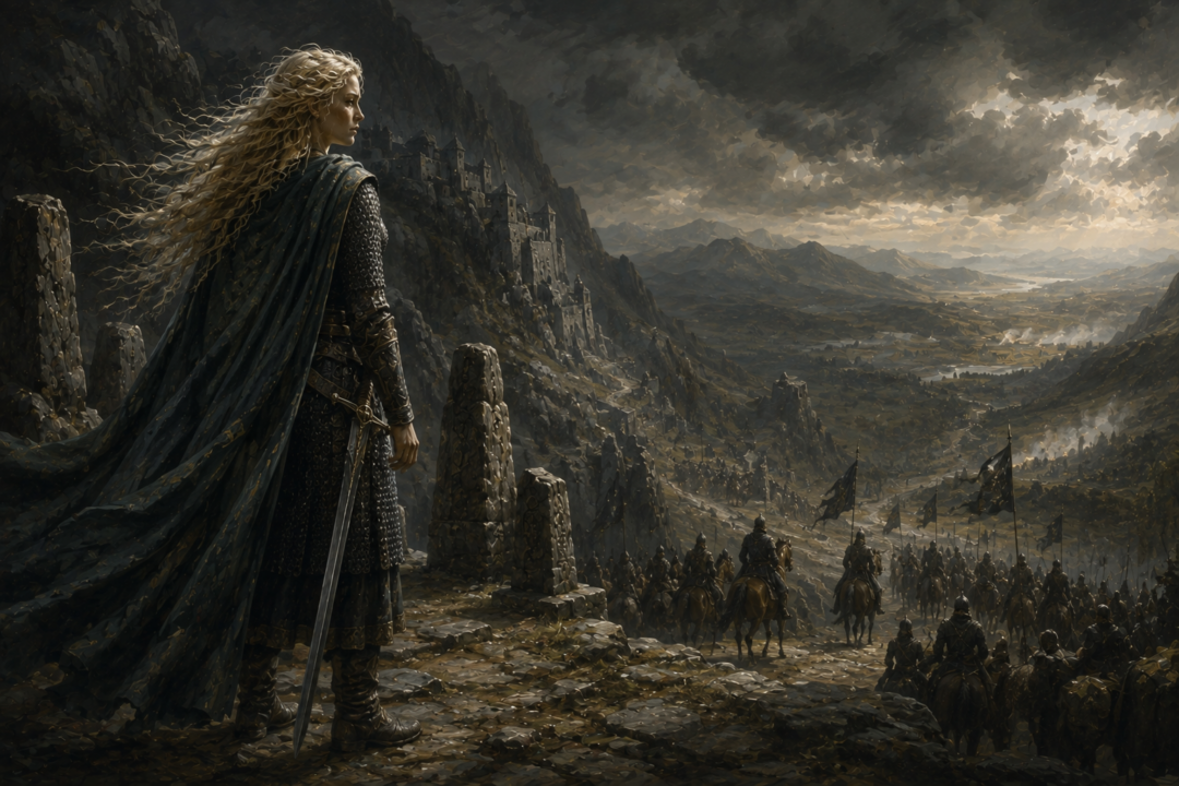 Éowyn watches the Riders gather at Dunharrow while struggling with the duty that requires her to remain behind.