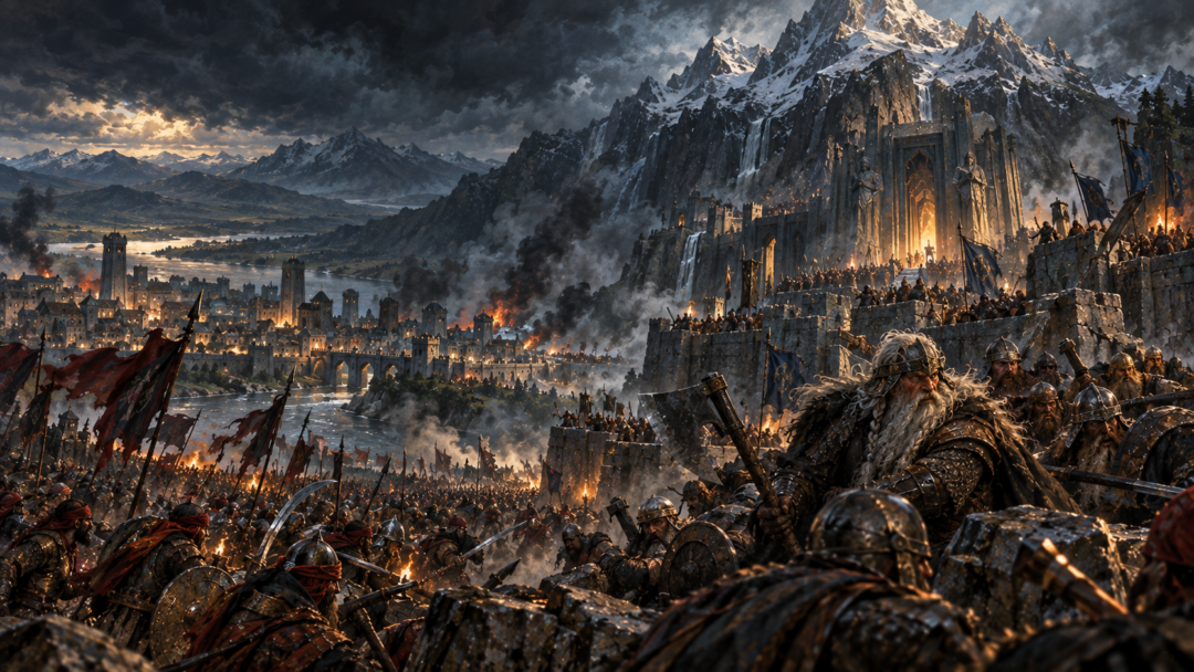 Dwarves and Men defending Erebor and Dale during the northern battles of the War of the Ring