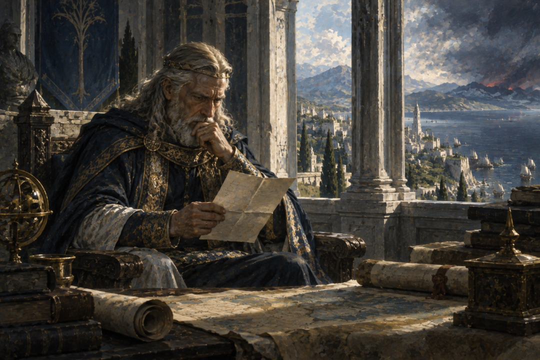 Erendis and young Ancalimë at the white house in the inland pastures of Emerië after withdrawing from Aldarion.