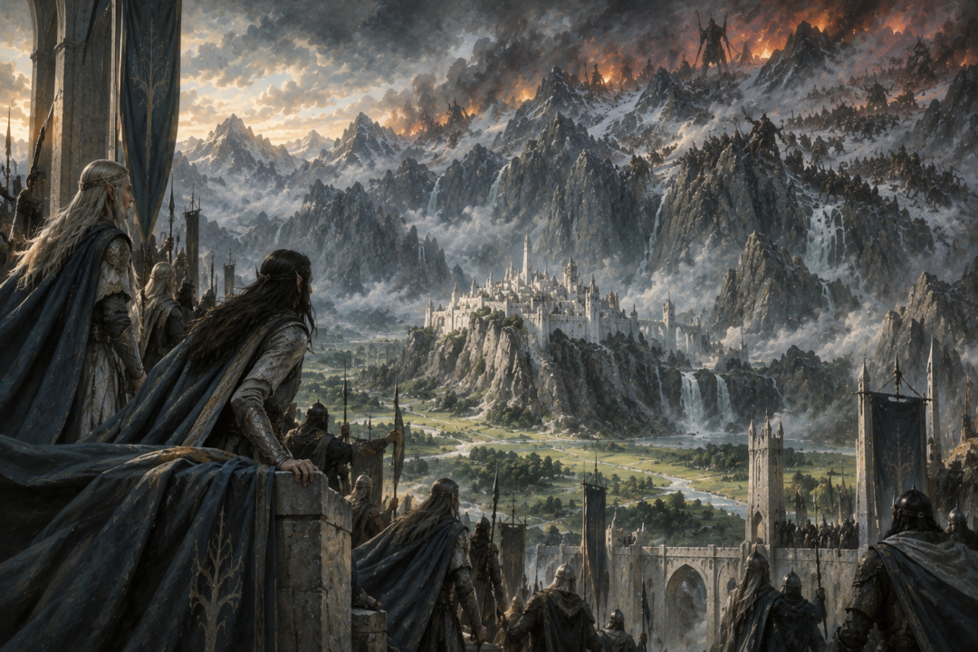 Forces of Morgoth crossing the northern Encircling Mountains during the final assault on Gondolin