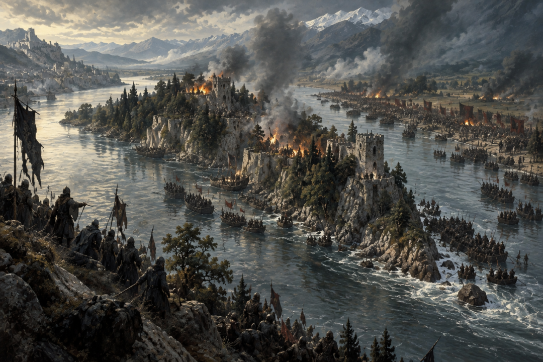 Enemy forces attacking Cair Andros and crossing the Anduin into Anórien during the War of the Ring
