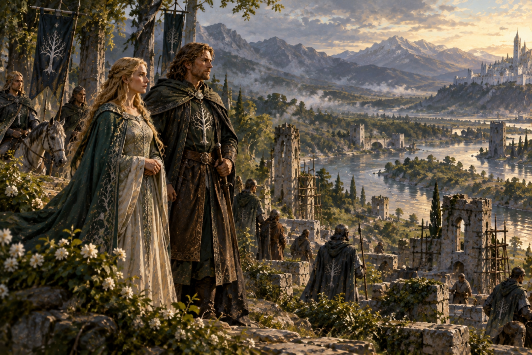 Faramir and Éowyn in Ithilien as Prince and Lady during the land's postwar renewal