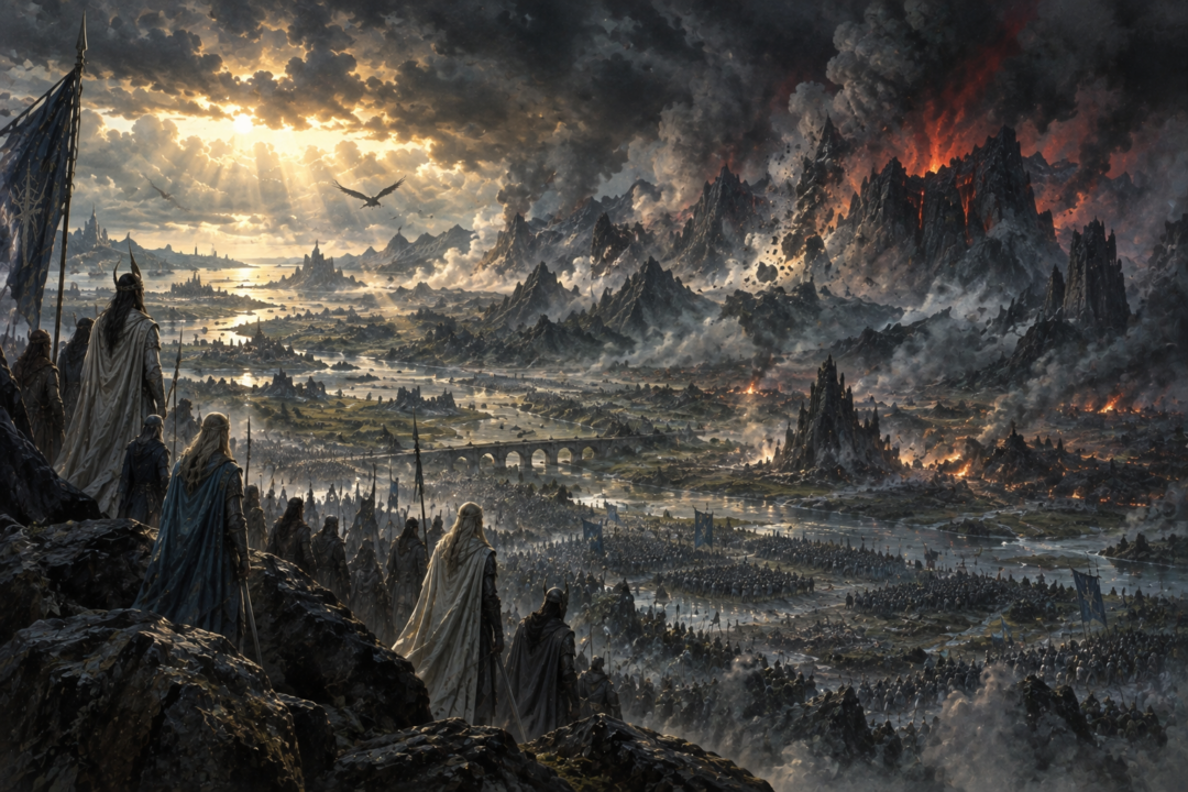 The devastation of Beleriand and the fall of Thangorodrim during the War of Wrath at the end of the First Age.