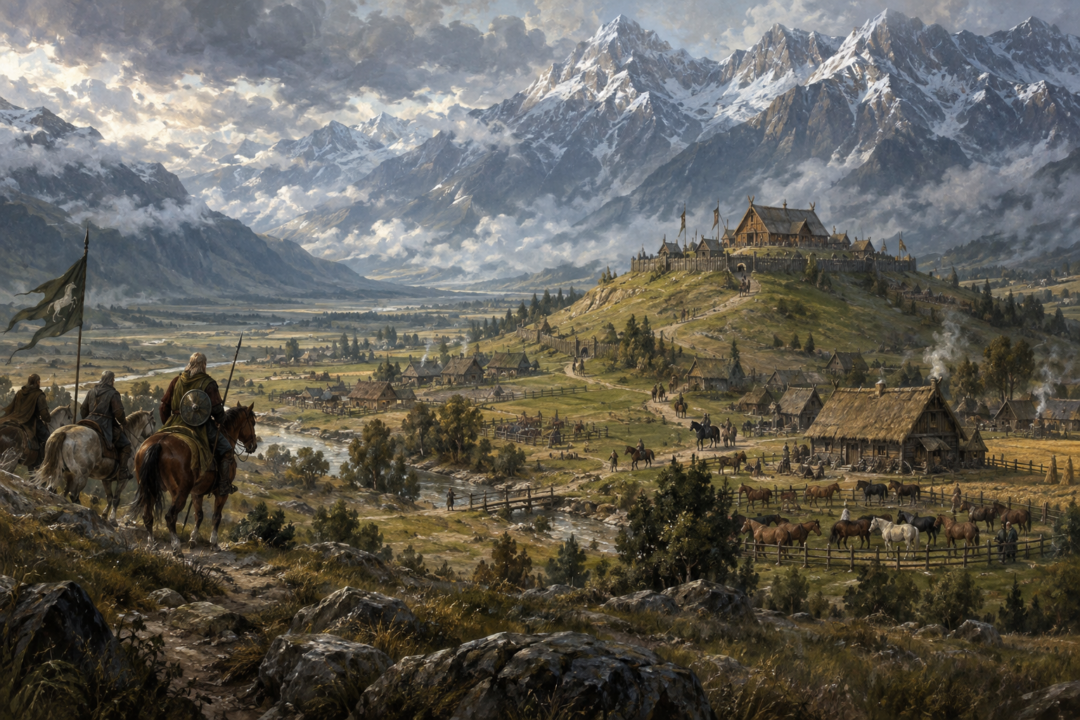 Early Rohirric settlements and Aldburg spread across the Folde beneath the White Mountains.