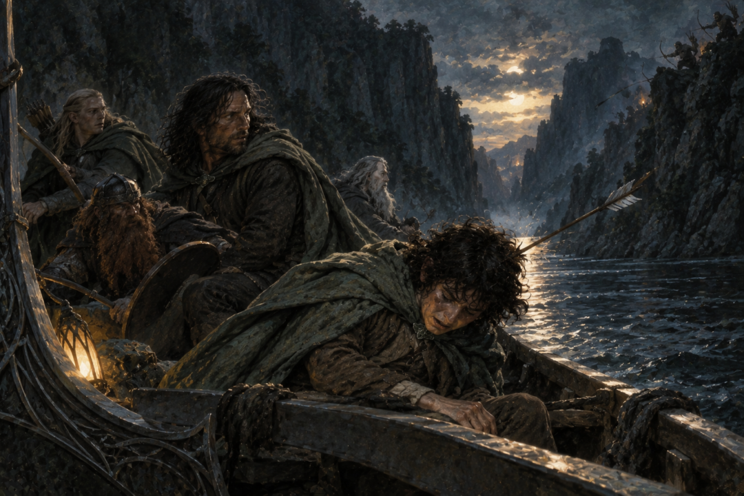 An Orc-arrow rebounding from Frodo's concealed mithril coat during the journey down the Anduin