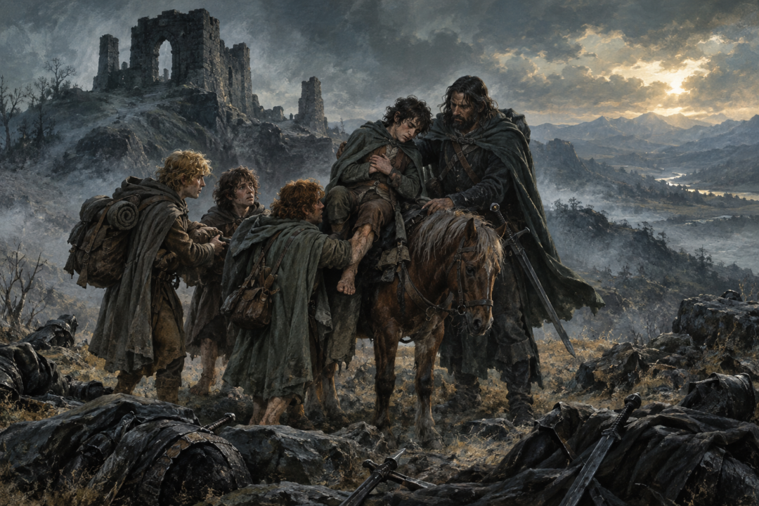 Frodo is placed on Bill the pony after his Morgul wound leaves him unable to walk following the attack at Weathertop.