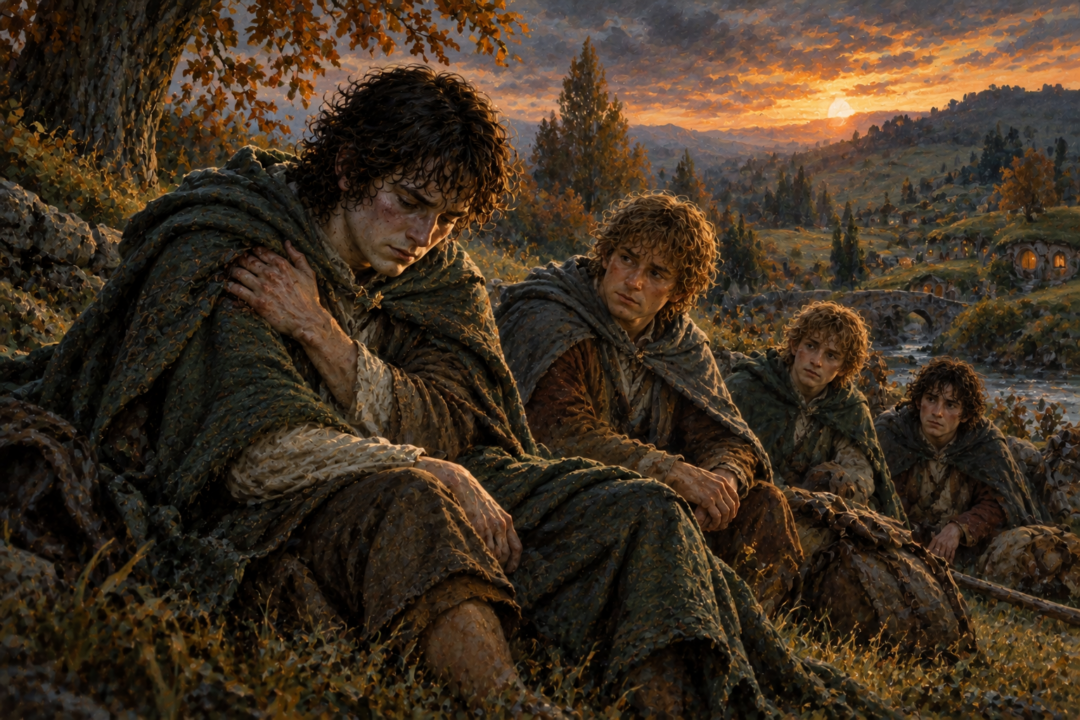 Frodo suffering renewed pain from his old Morgul wound one year after Weathertop
