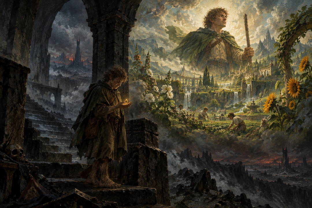 Frodo recoils when Sam offers to carry the One Ring during their journey across Mordor.