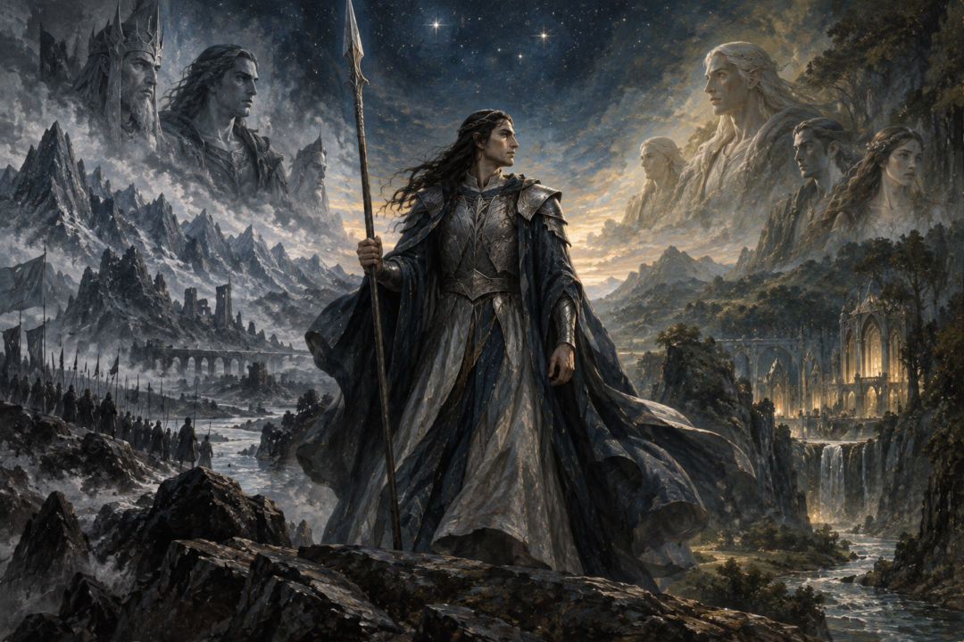 Gil-galad symbolically standing between the competing Fingon and Orodreth lines of ancestry.