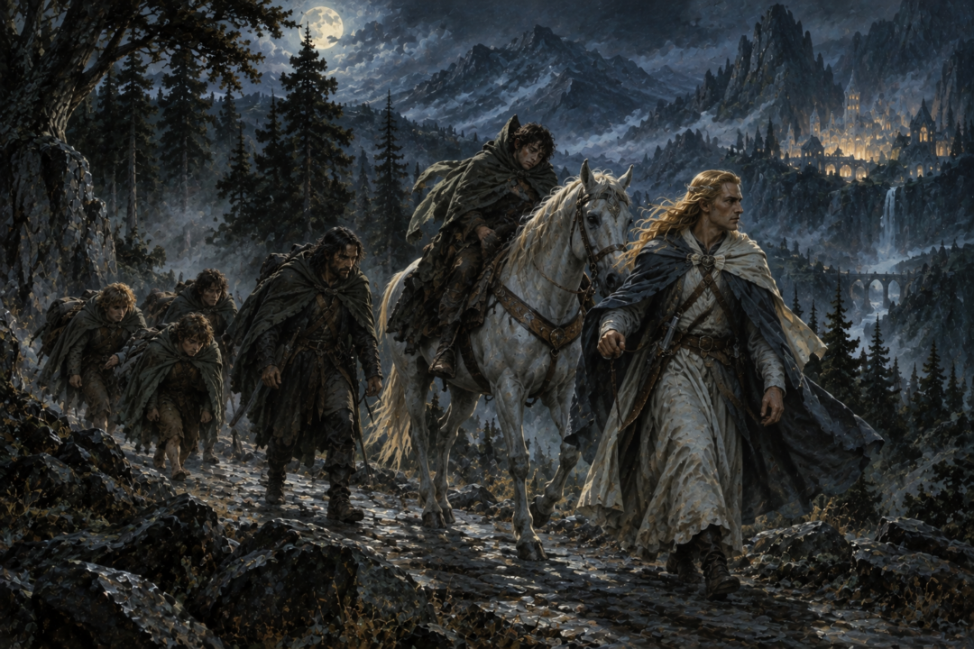 Glorfindel leads Frodo on Asfaloth while Aragorn and the exhausted hobbits continue their urgent march toward Rivendell.