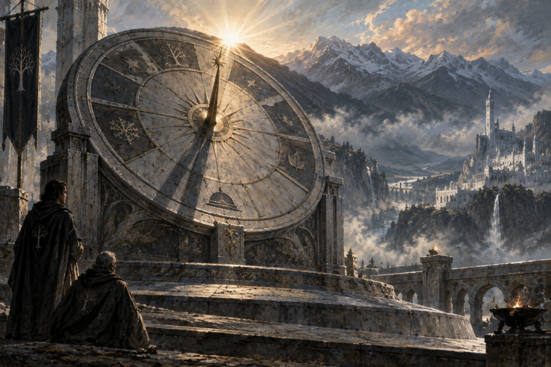 Ancient Gondorian calendar monument slightly misaligned with the Sun after centuries of accumulated calendar drift.