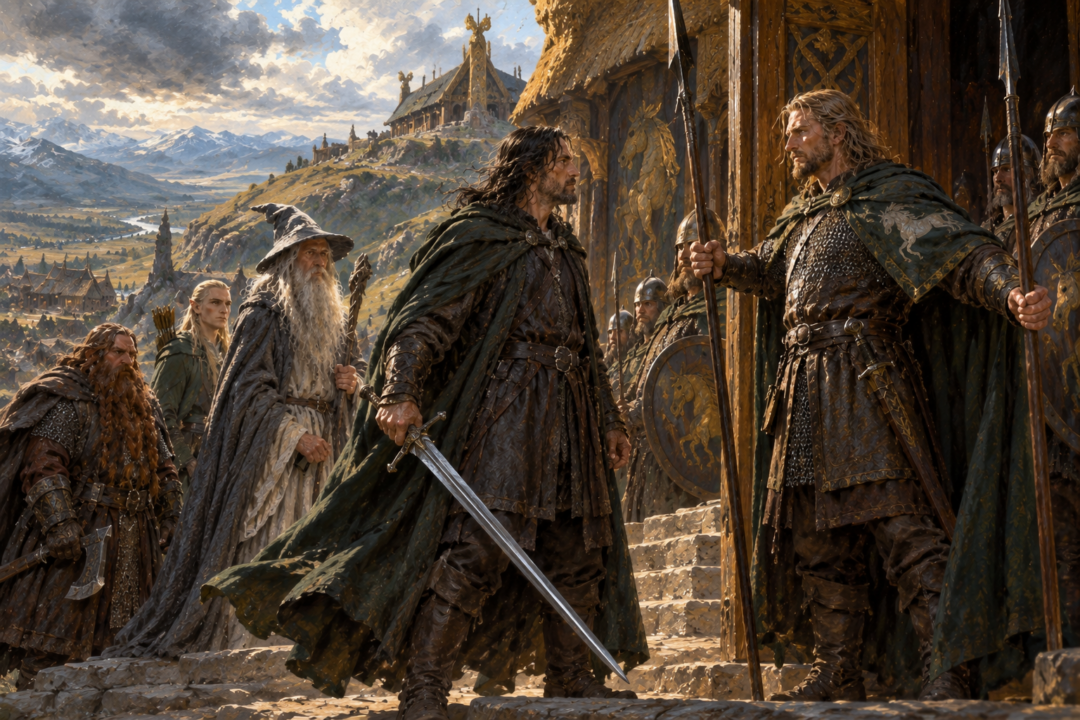 Háma confronting Aragorn over surrendering Andúril before entering Théoden’s hall.
