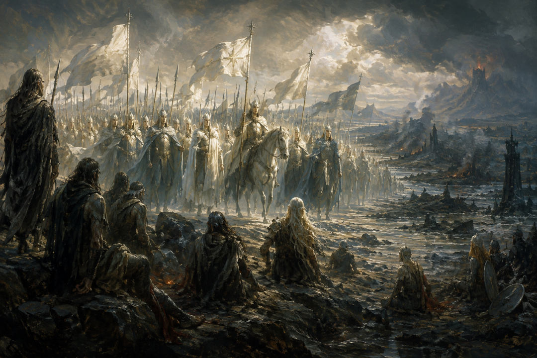 The Host of the West from Aman arriving in devastated Beleriand for the War of Wrath