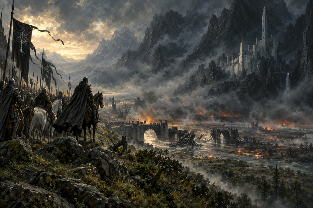 The Host of the West at the Morgul Vale after the bridge was destroyed and the corrupted fields burned