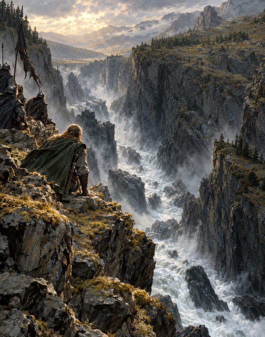 The small Lockholes at Michel Delving during Saruman's occupation of the Shire, guarded by Men amid a scarred countryside.