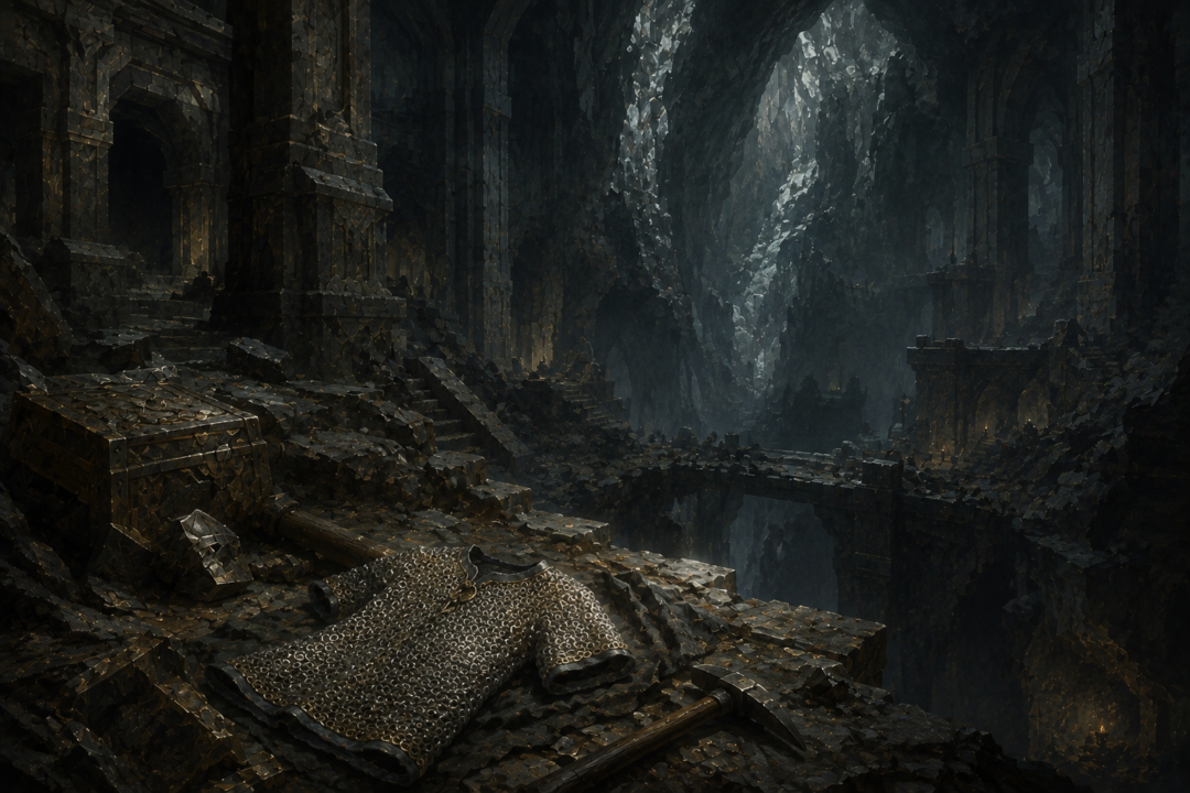 Abandoned Moria passages leading toward inaccessible mithril deposits beneath Caradhras after Khazad-dûm fell