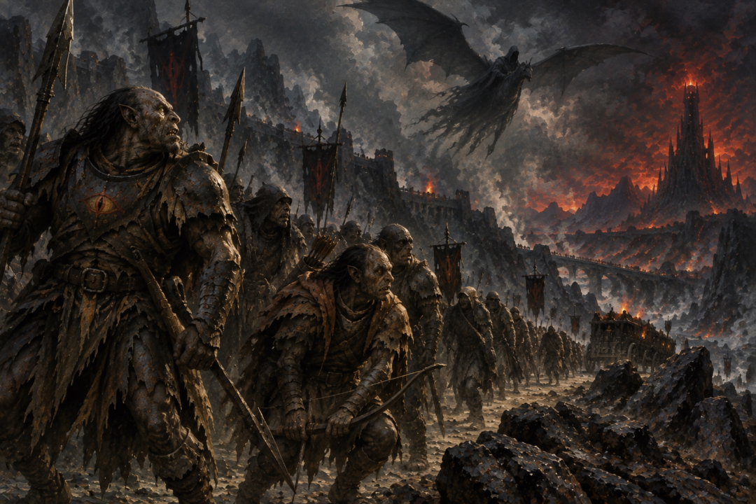 Different Orc soldiers, scouts and trackers move under the coercive authority of Mordor and the Nazgûl.