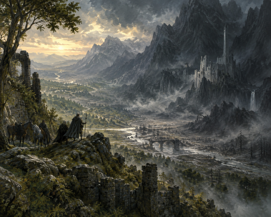 The Morgul Vale and abandoned Minas Morgul seen from recovering Ithilien in the early Fourth Age