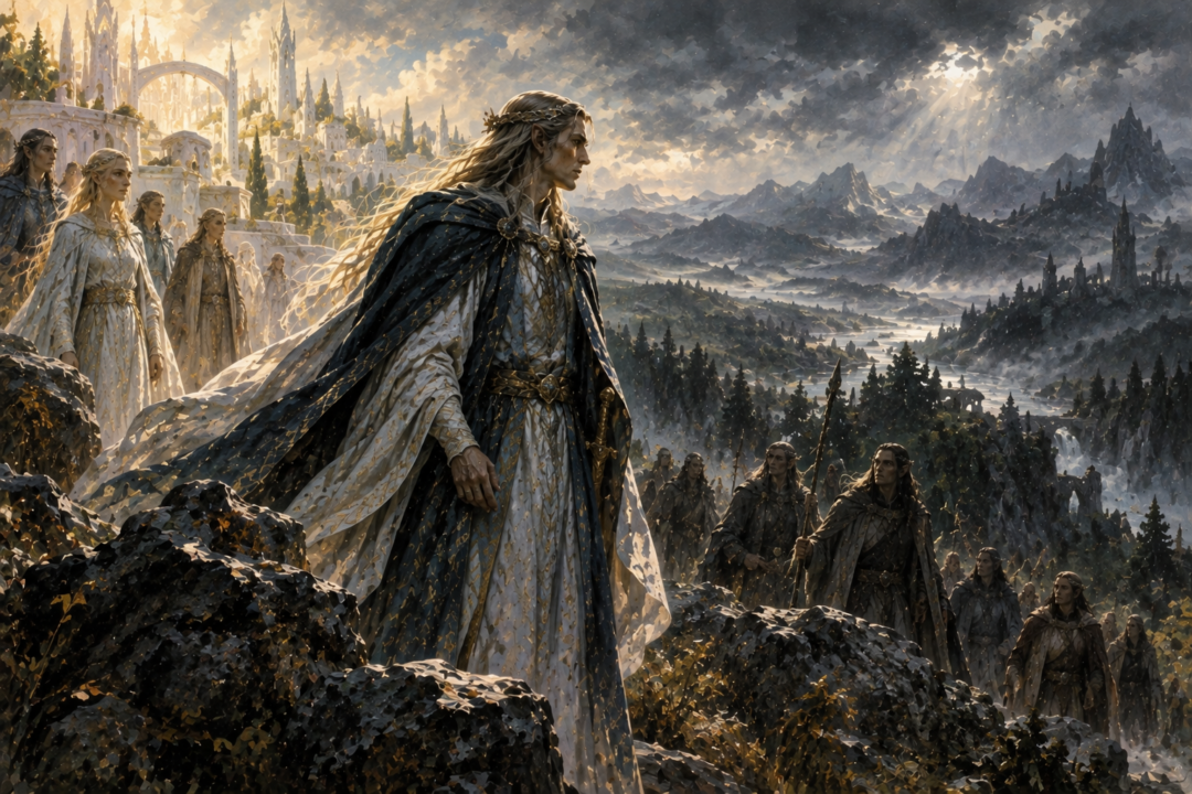 Noldorin Exile between the memory of Aman and the Sindarin-speaking lands of Beleriand