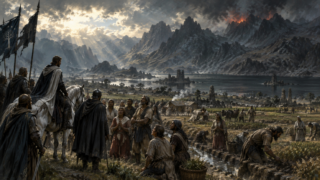Scattered Orc survivors flee the roads of Mordor and hide among rocky gullies after the destruction of Sauron.