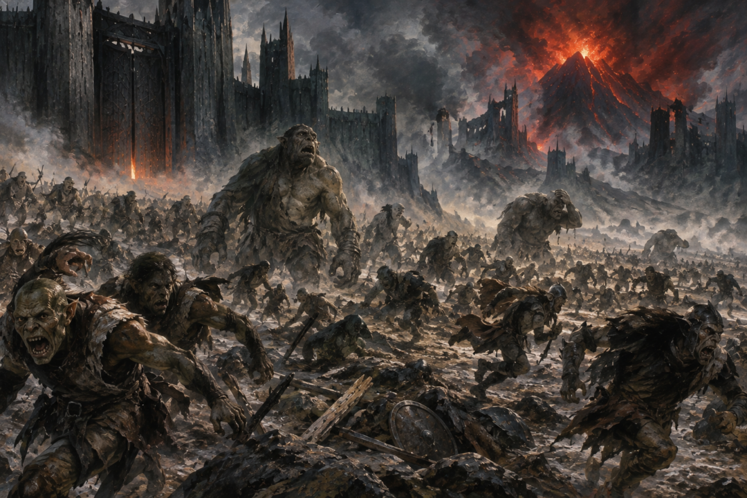 Orcs and Trolls scattering in confusion after Sauron’s power is destroyed