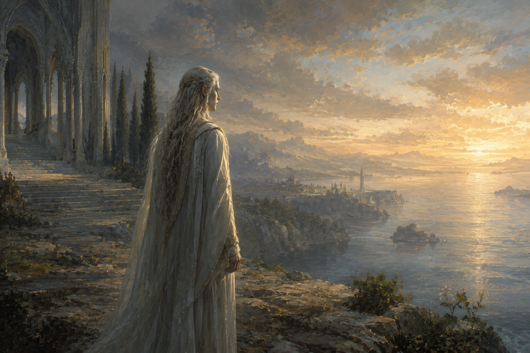 Re-embodied Elf standing alive on the shores of Aman after leaving the Halls of Mandos