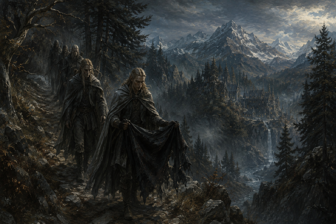 Elven scouts return to Rivendell after searching the surrounding wilderness for signs of the Black Riders.
