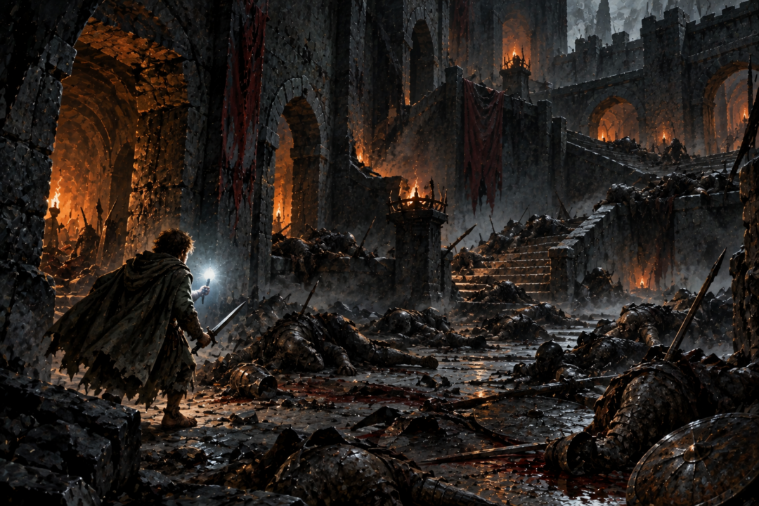 Sam enters Cirith Ungol and discovers the aftermath of the Orc garrison's deadly internal battle.