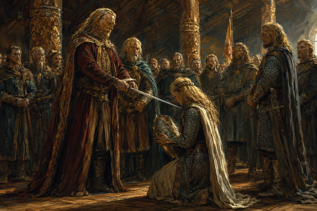 Théoden entrusts Éowyn with leadership of Rohan's people in Meduseld while Éomer prepares to ride to war.