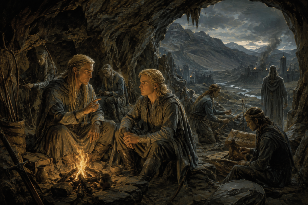 Young Tuor learning among the Grey-elves of Mithrim under his foster-father Annael.