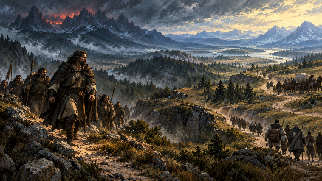 Amlach travels north while other dissenting Men leave Estolad by different roads.