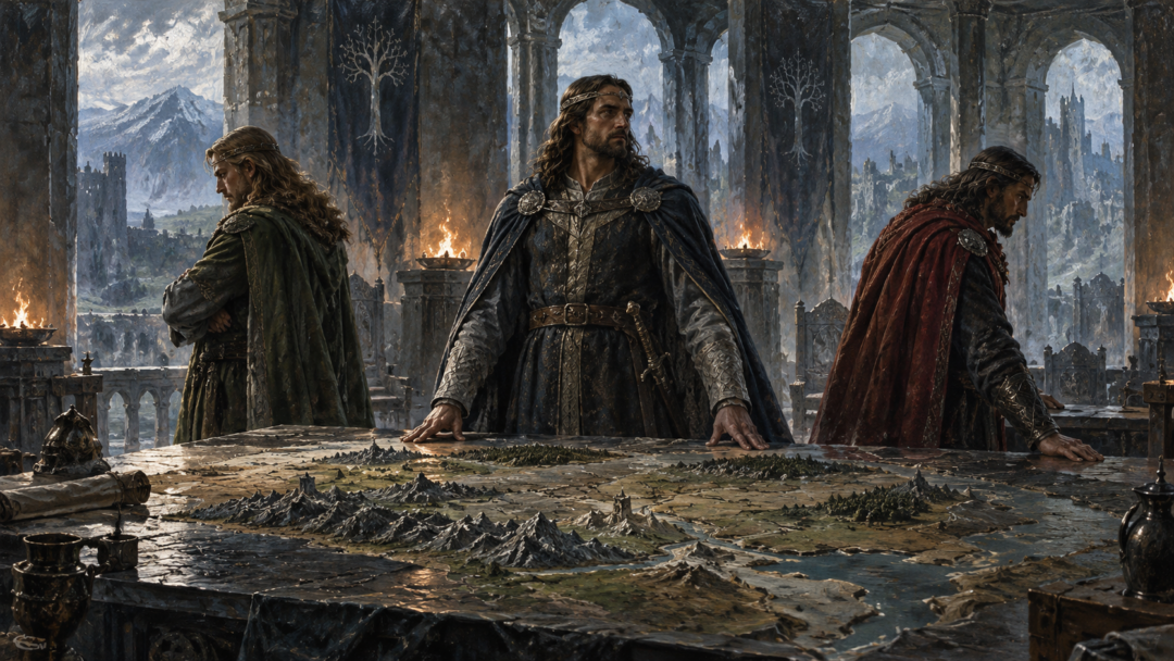 The three sons of Eärendur separated in a northern Dúnedain hall as Arnor is divided into three kingdoms.
