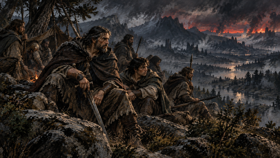 Barahir, Beren and their dwindling outlaw companions resist Morgoth from the wild highlands of conquered Dorthonion.