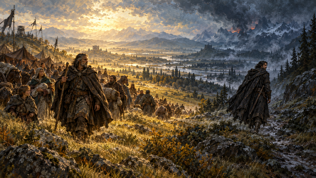 Bereg and his followers journey south while Amlach travels north toward the lands where Maedhros fights Morgoth.