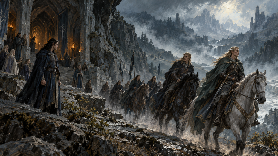 Celebrimbor remaining at Nargothrond while Curufin and Celegorm depart into exile