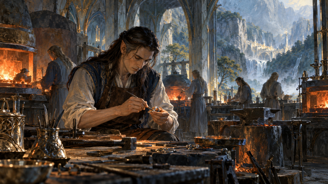 Celebrimbor working as an Elven smith in Eregion during the Second Age