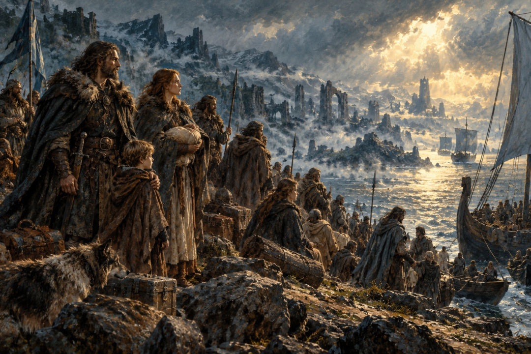 Edain survivors carrying their First Age cultural and linguistic inheritance toward Númenor