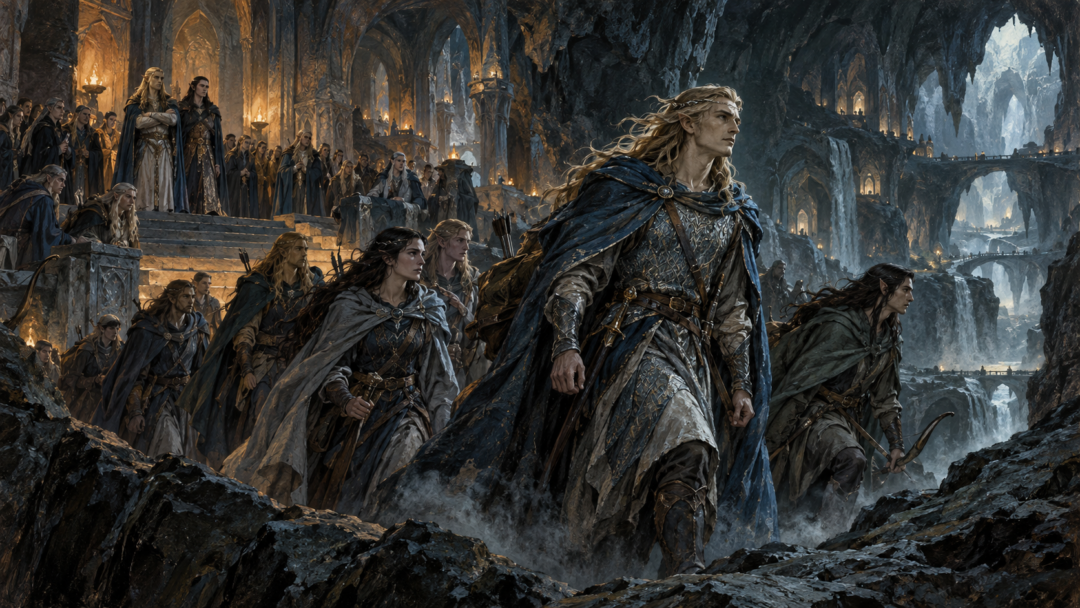 Finrod leaving Nargothrond with a small company after surrendering his crown
