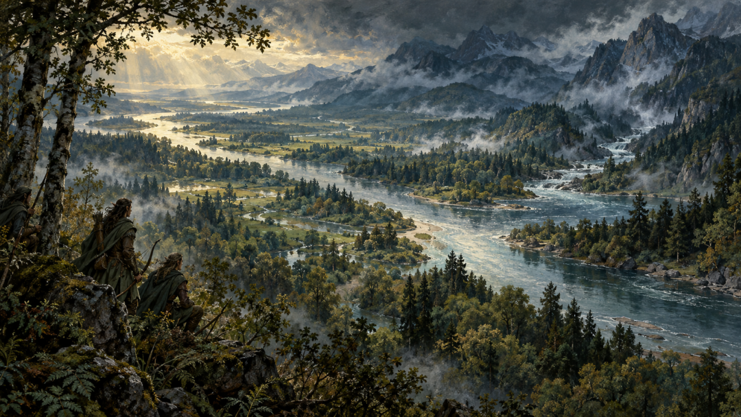 Gelion at the meeting with Ascar on the western edge of the green river-land of Ossiriand