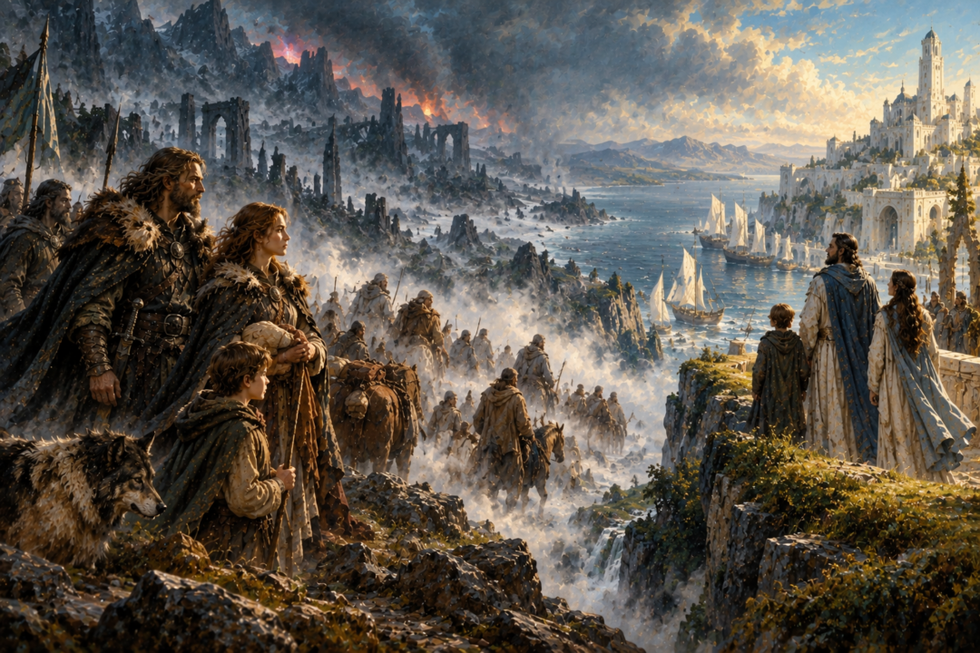 Symbolic transition from the Hadorian speech of Beleriand to Adûnaic in Númenor