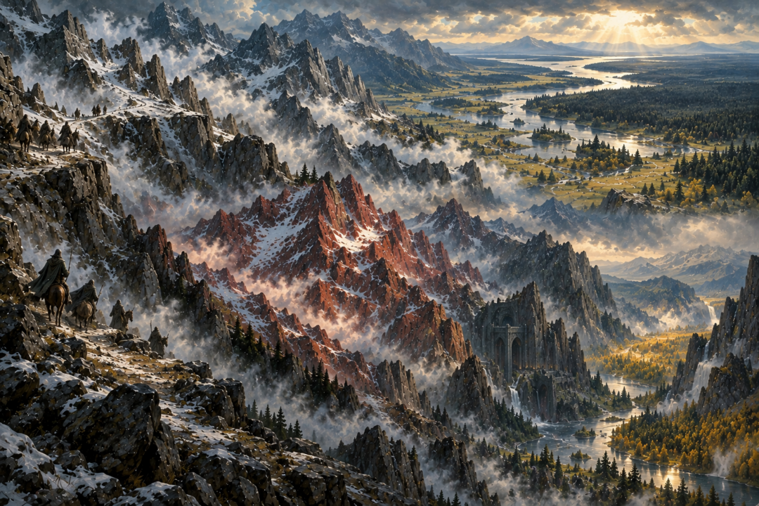 The High Pass and Redhorn Pass shown as distinct routes across the Misty Mountains toward Wilderland and Dimrill Dale