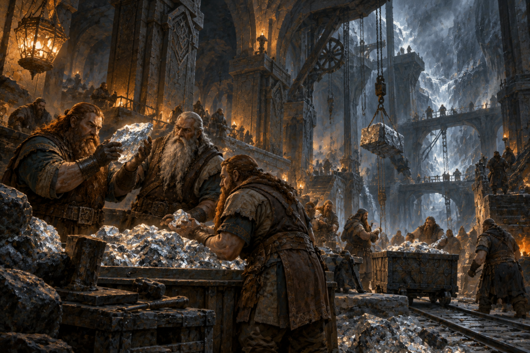 Dwarven craftspeople working with mithril inside Khazad-dûm during the Second Age