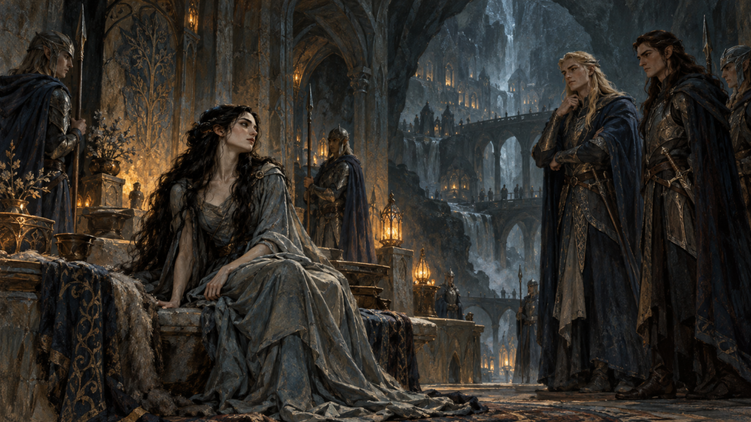 Lúthien detained within Nargothrond while Celegorm and Curufin hold influence in the hidden realm