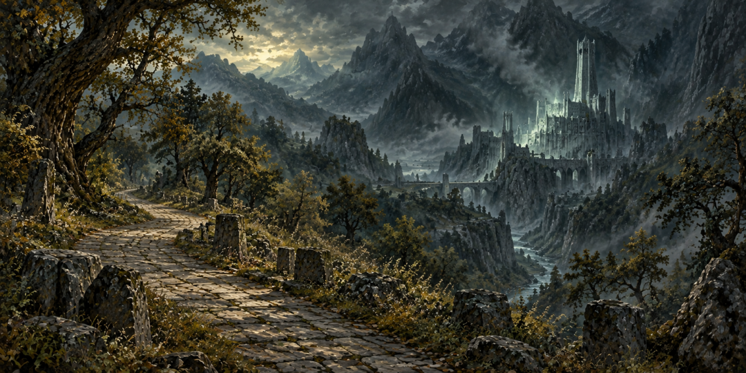 Ancient road from the Ithilien Cross-roads leading east into the dark mountain valley of Minas Morgul, formerly Minas Ithil.